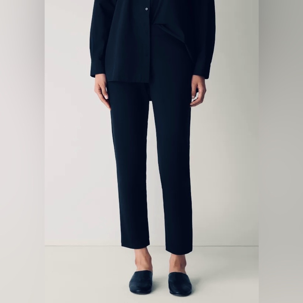 Eileen Fisher Women's Slim Black Ankle Pants Organic Cotton Blend Side Zip - S/P